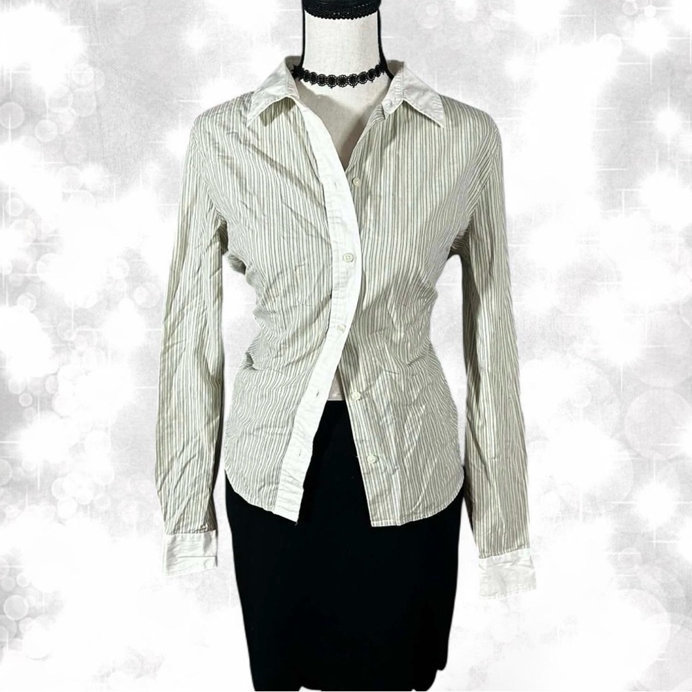 Y2K Aesthetic Pinstripe White Contrast Long Sleeve Button Up Top